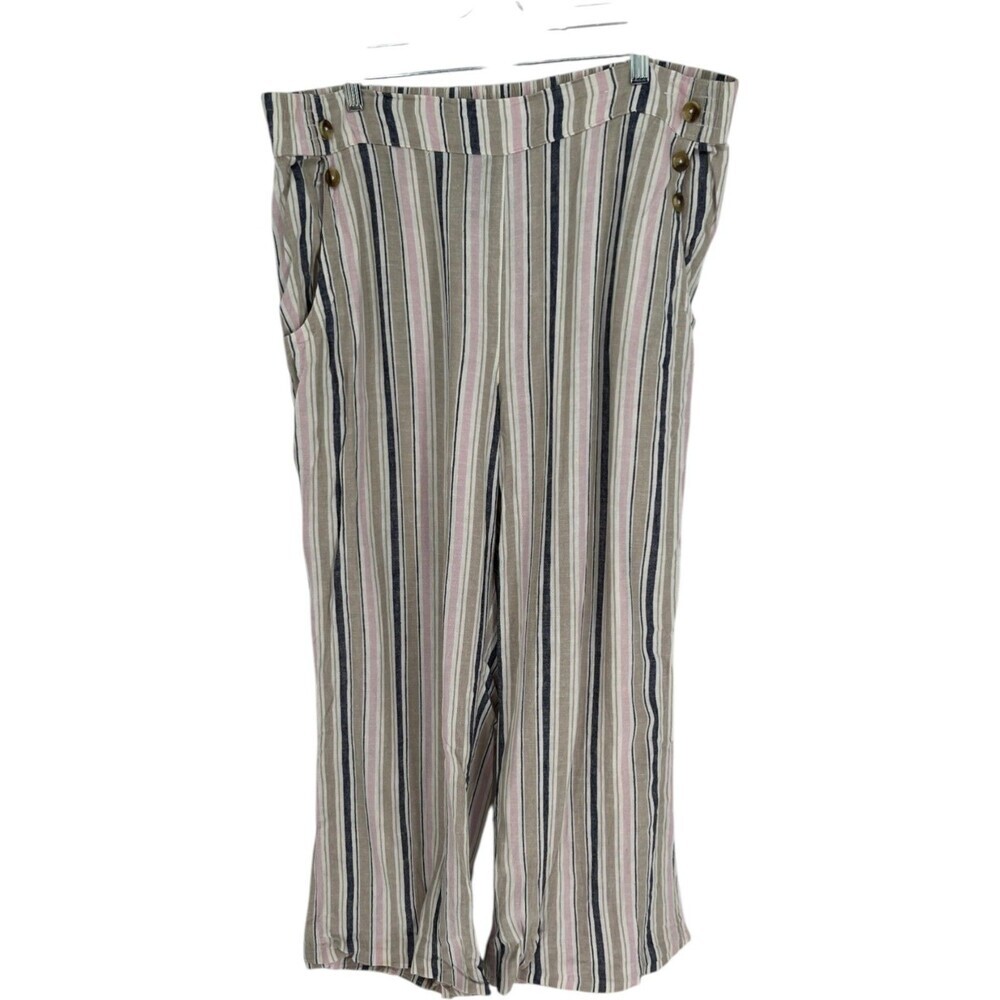 Zac & Rachel Pants Women's Size Extra Large Linen Striped Coastal Grannycore